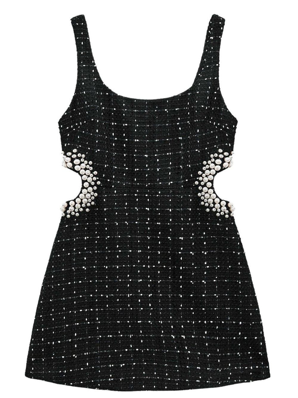 Zara Black Tweed dress with cutouts and Pearls